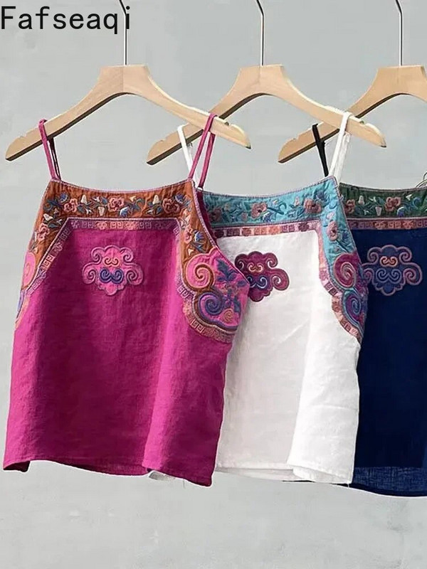 Top alb pentru femei Camisoles femei cu mâneci tancuri Top vară bumbac in broderie retro Camolă subțire vestă lenjerie tricou