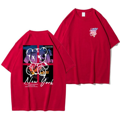 New York Art Word Crtić Medvjed Zalazak sunca Scenery Dizajn majica Muška modna pamučna košulja Široke ljetne majice Prevelike majice