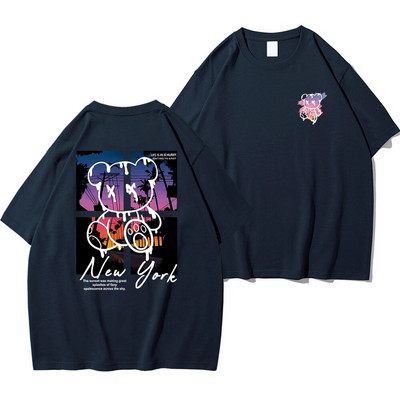 New York Art Word Crtić Medvjed Zalazak sunca Scenery Dizajn majica Muška modna pamučna košulja Široke ljetne majice Prevelike majice