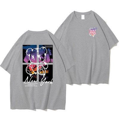 New York Art Word Crtić Medvjed Zalazak sunca Scenery Dizajn majica Muška modna pamučna košulja Široke ljetne majice Prevelike majice