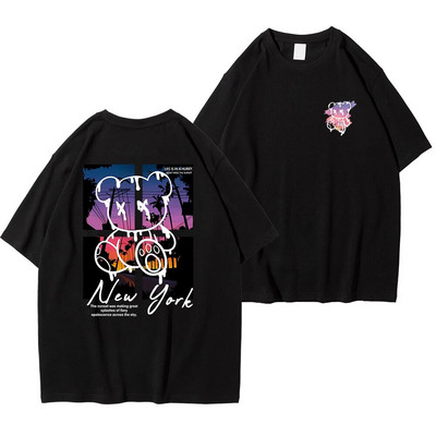 New York Art Word Crtić Medvjed Zalazak sunca Scenery Dizajn majica Muška modna pamučna košulja Široke ljetne majice Prevelike majice