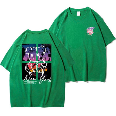 New York Art Word Crtić Medvjed Zalazak sunca Scenery Dizajn majica Muška modna pamučna košulja Široke ljetne majice Prevelike majice