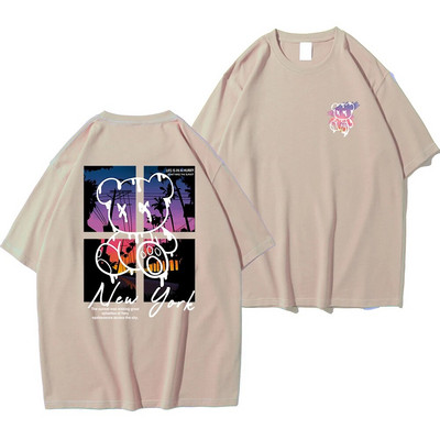 New York Art Word Crtić Medvjed Zalazak sunca Scenery Dizajn majica Muška modna pamučna košulja Široke ljetne majice Prevelike majice