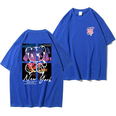 New York Art Word Crtić Medvjed Zalazak sunca Scenery Dizajn majica Muška modna pamučna košulja Široke ljetne majice Prevelike majice