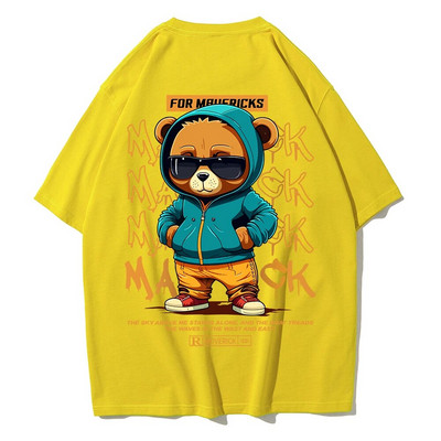 Pamučna modna muška majica s otisnutim medvjeđim uzorkom s okruglim izrezom, široke majice, prozračna, udobna ležerna prevelika ženska odjeća