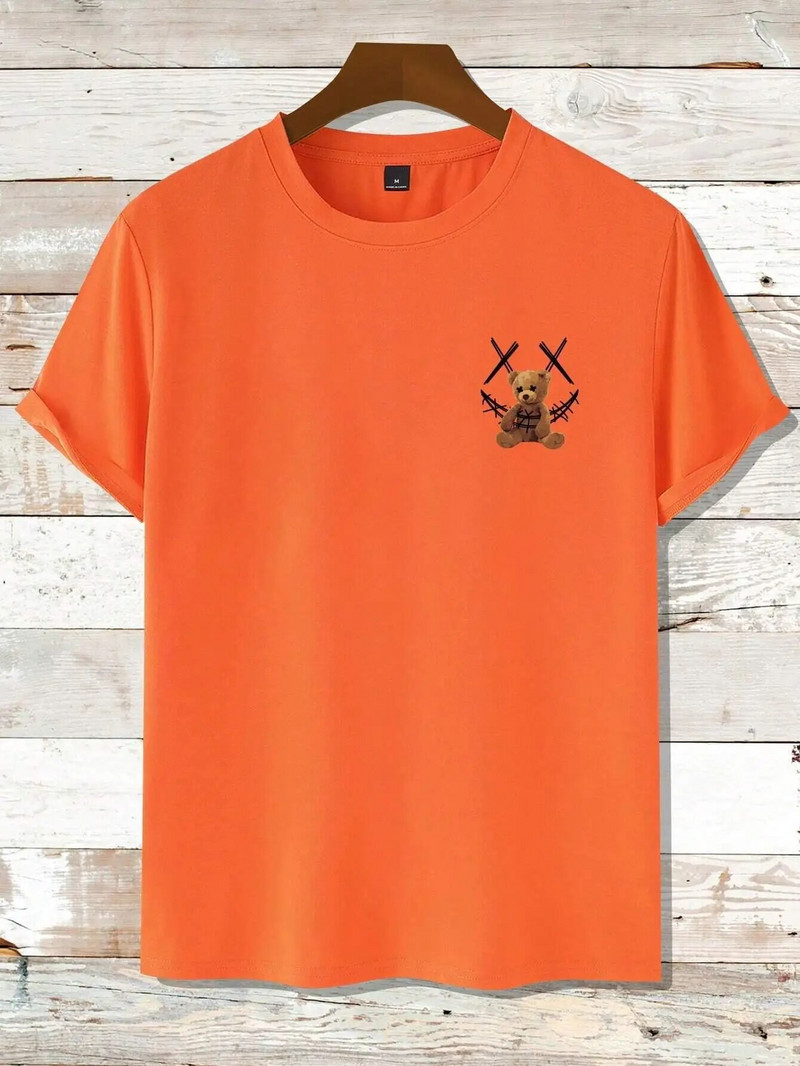 Muška majica kratkih rukava s otisnutim uzorkom zarobljenog smeđeg medvjeda s okruglim izrezom, široke majice, prozračna, udobna ležerna prevelika ženska odjeća