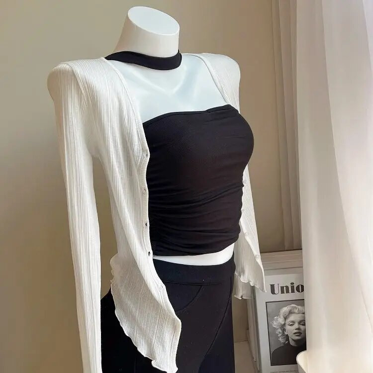 Dvoslojni gornji dio prsluka bez rukava s ovratnikom i tregerima, ženski gornji dio ljeta 2022. Novi čisto slatki i pikantni dizajn koji ide uz sve