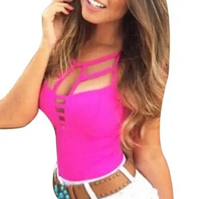 Modni jednobojni ljetni seksi ženski prsluk s V izrezom bez rukava i zavojima, izdubljeni tanki prsluk, majice bez rukava
