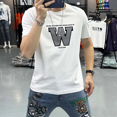 Muška majica kratkih rukava, svakodnevna odjeća, minimalistička majica s slovima, mercerizirani pamuk, udobna muška odjeća, sportska majica velikih veličina za van