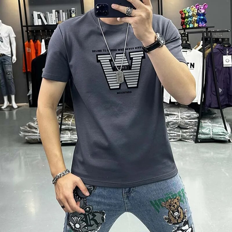 Muška majica kratkih rukava, svakodnevna odjeća, minimalistička majica s slovima, mercerizirani pamuk, udobna muška odjeća, sportska majica velikih veličina za van