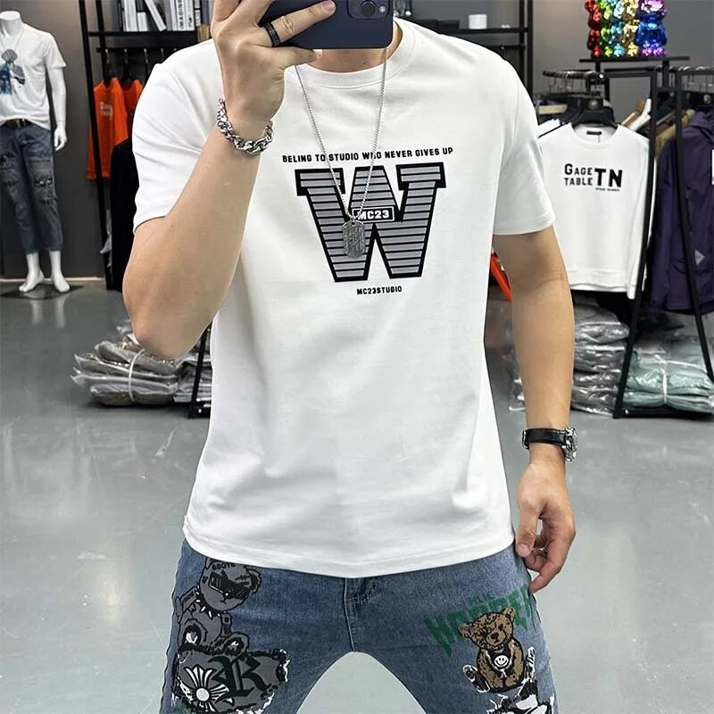 Muška majica kratkih rukava, svakodnevna odjeća, minimalistička majica s slovima, mercerizirani pamuk, udobna muška odjeća, sportska majica velikih veličina za van