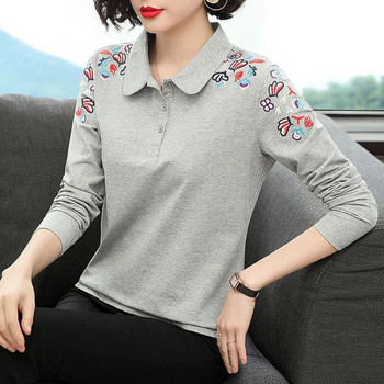 Γυναικείο πουκάμισο από 100% βαμβάκι Κομψή μπλούζα μακρυμάνικη μπλούζα χρώματος πουκάμισα βασικά φθινοπωρινά γυναικεία μπλουζάκια Κέντημα υψηλής ποιότητας