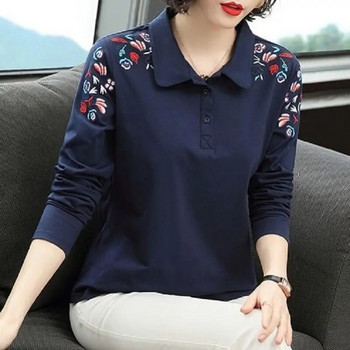 100% памучна риза, дамска елегантна блуза с дълъг ръкав, цветна туника, базови ризи, есенни дамски горнища, бродерия, високо качество