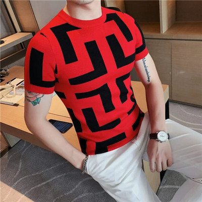 2023. aasta meesterõivad, meeste pulloverid, mood, kõhn trükkimine korea kevad-sügis lühikeste varrukatega, ilusad õhukesed ümarkaelusega T-särgid