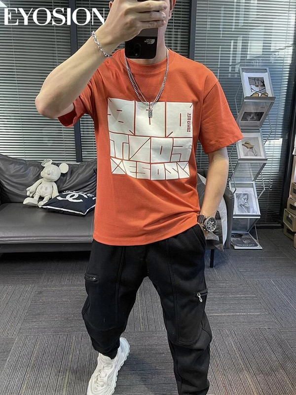Muška ljetna majica kratkih rukava 2023., sportska fitness majica s otisnutim slovima i okruglim izrezom, široka korejska majica s polurukavima, ležerna, svestrana majica