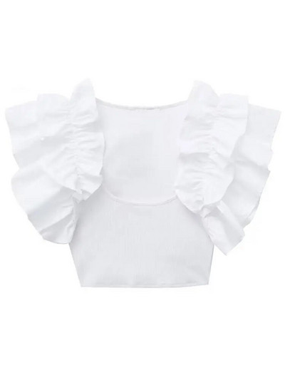 Tricou șic, plin, stratificat, mozaic, pentru femei, subțire, cu gât rotund, cu mâneci zburătoare, tricouri elegante de vară 2023 pentru femei