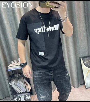 Лятна мъжка тениска с нов печат на букви Тениски с къси ръкави от чист памук Ежедневни модни младежки улични топове Плюс размер 5XL