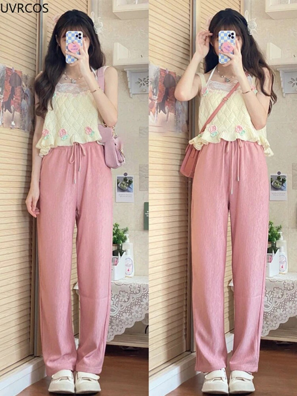 Japanski kawaii šik majica bez rukava Ženska odjeća sa slatkim cvjetnim vezom Slatka pletena majica bez rukava Ženski džemper u elegantnom stilu Ljeto 2023.