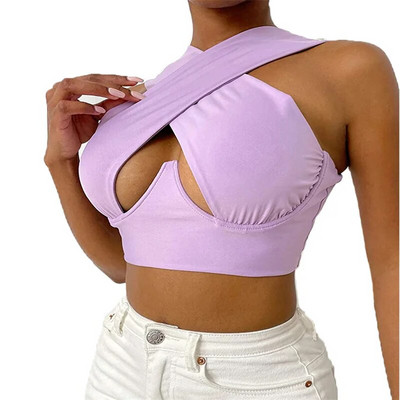 2021. Nove ženske jednobojne skraćene majice uskog kroja bez rukava s izdubljenim prekriženim rukavima za ljeto Bijela/kaki/narančasta/ružičasta/bordo