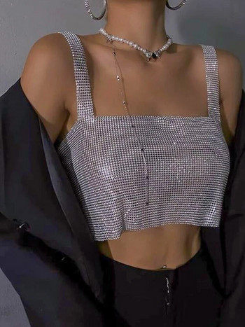 Shine Metallic Glitter Crop Top Γυναικεία Μουσική Φεστιβάλ Rave Outfits Nightclub Style Diamond Γιλέκο Backless Tank Tops Strass Corset