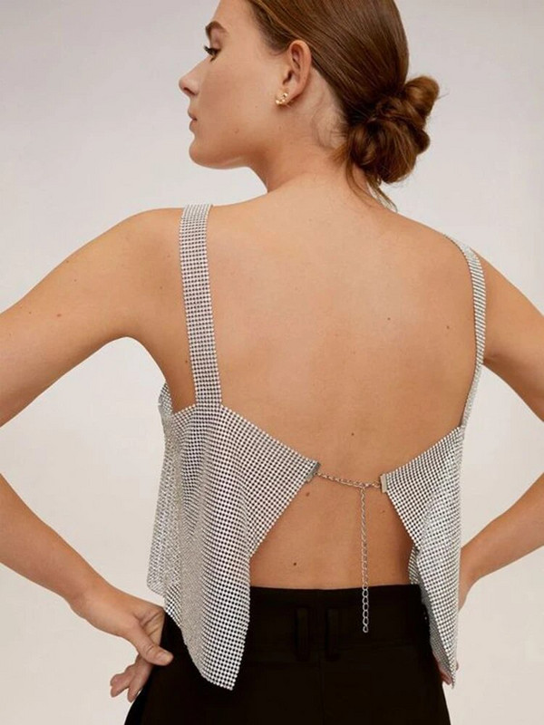 Sjajni metalni svjetlucavi kratki top Ženski glazbeni festival Rave odjeća Stil za noćne klubove Dijamantni prsluk Majice bez rukava Korzet od stras