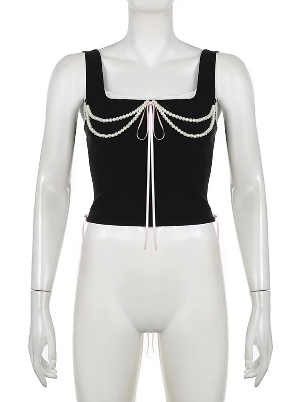 Weekeep Fairycore Vintage gornji dio korzeta za žene Sweet Contrast Bandage Tanke majice bez rukava Ženske slatke seksi klubske prsluke za zabave y2k Estetika