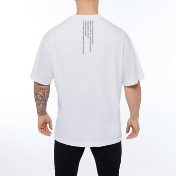 Нова мъжка свободна огромна тениска с къс ръкав Streetwear Хип-хоп фитнес тениска Лятна марка Gym Clothing Тениска за тренировка