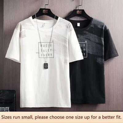 Brīvs vasaras T-krekls ar īsām piedurknēm vīriešu modes moderns piecu punktu piedurkņu dizaina antibakteriāls burtu raksts