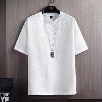 Нова мъжка ежедневна лятна широка модна тениска с къси ръкави и полуръкави, основна риза, висококачествена полиестерна едноцветна тениска