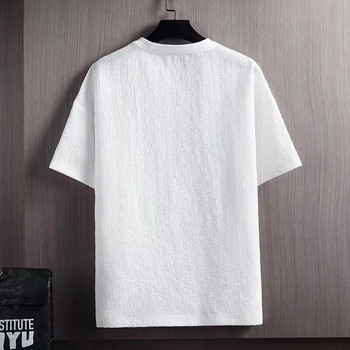 Нова мъжка ежедневна лятна широка модна тениска с къси ръкави и полуръкави, основна риза, висококачествена полиестерна едноцветна тениска