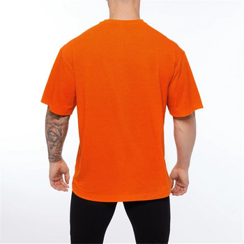 Υπερμεγέθη μπλουζάκι ανδρών Drop Shoulders Gym Bodybuilding Fitness Loose Hip-Hop T-shirt Quick Dry Mesh Streetwear Sports tshirt