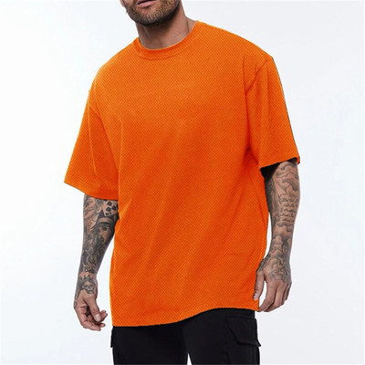 Liela izmēra T krekls Vīriešu Drop Shoulders Trenažieru zāle Kultūrisms Fitness Brīvs Hip-Hop T-krekls Ātri Dry Tīkla ielas apģērba sporta krekls