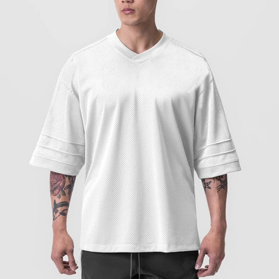 Oversized Loose Mesh Quick Dry Short Sleeve T-Shirt Gym Bodybuilding Fitness Running Shirt Summer Breathable Mens Sport Tee Tops