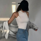 Ljetni prsluk s visokim ovratnikom Xingqing 2022. Ženska jednobojna pletena rebrasta uska majica bez rukava bez rukava y2k odjeća Ženska osnovna klupska odjeća