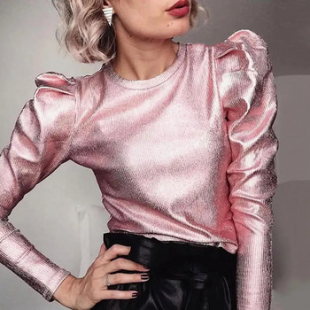Висококачествени дамски горнища Модни дамски пуловери с дълъг ръкав в стил пънк в плътно розово златисто сребристо, ежедневни за пролетта