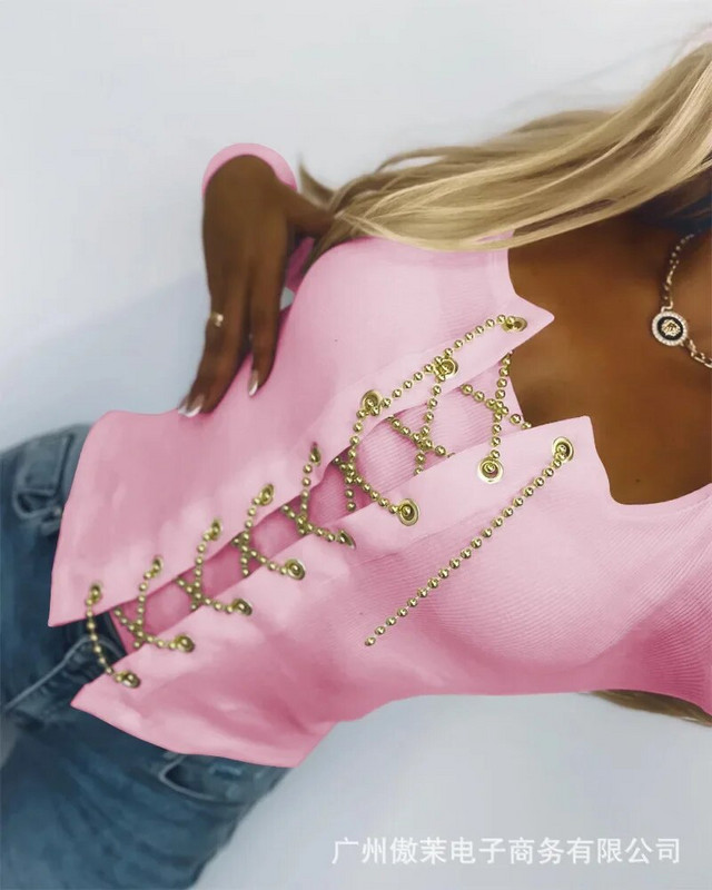 Asimetriški viršutiniai moteriški raišteliai su raišteliais, marškinėliai apvaliu kaklu, ploni marškinėliai Y2k 2023 m. rudens marškinėliai