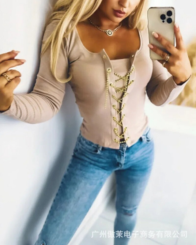 Asimetriški viršutiniai moteriški raišteliai su raišteliais, marškinėliai apvaliu kaklu, ploni marškinėliai Y2k 2023 m. rudens marškinėliai