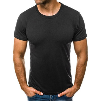 Лятна мъжка памучна тениска Модна тънка черна тениска с къси ръкави Удобни ежедневни тениски с кръгло деколте Топ мъжко облекло