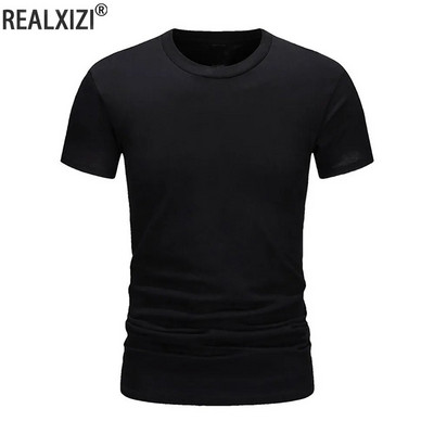 Vasaras vīriešu kokvilnas T-krekls Modes Slim melns ar īsām piedurknēm Ērti ikdienas T-krekli ar apaļu kakla izgriezumu Top vīriešu apģērbi