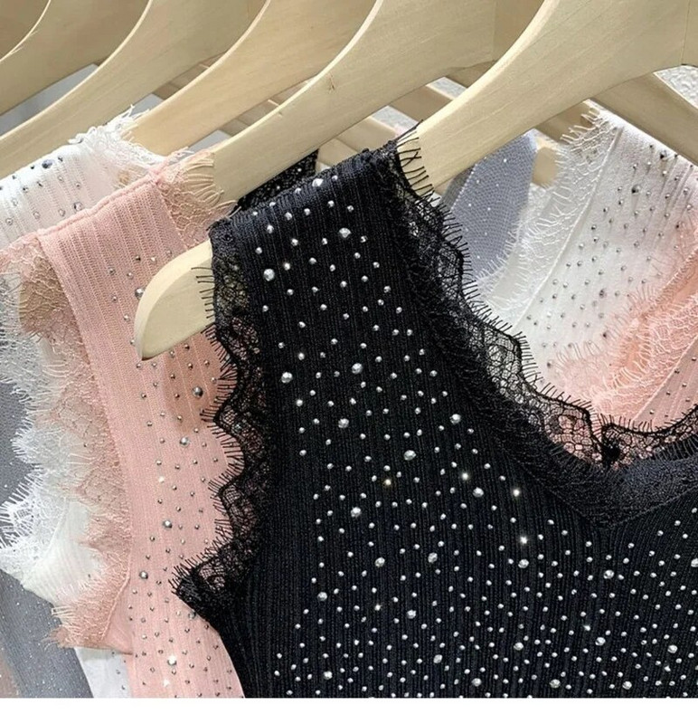 Hot Drill Ice svileni ženski prsluk Ženski ljetni tanki pleteni prsluk bez rukava Top čipkani top Y2k Topovi Ženska odjeća