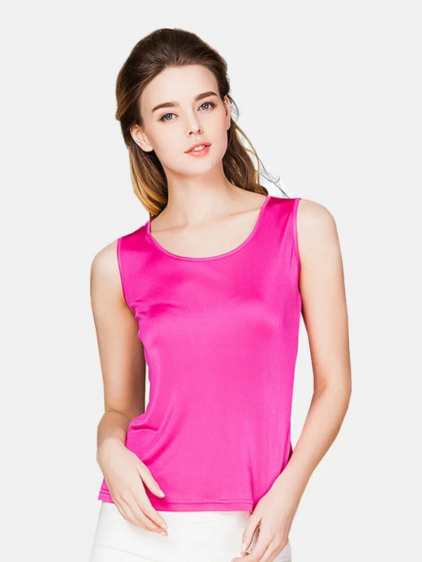 SuyaDream ženske majice bez rukava, pleteni, jednobojni prsluk od prave svile, osnovna majica bez rukava s o izrezom 2022. Ljetne majice