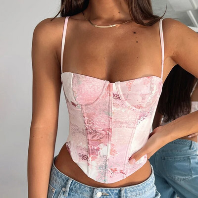 Women Sexy Top Vest Knitted Bottom With Suspender Vest European And American Women`s Floral Embroidery Sexy Fashion Neck Top
