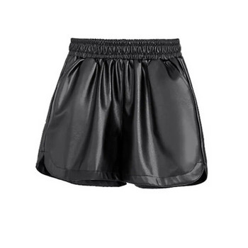 2023 Дамски черни къси панталони от изкуствена кожа с висока талия и широки крачоли Къси висококачествени зимни широки къси панталони от изкуствена кожа 3XL