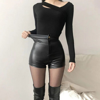 Σέξι μαύρο PU μόδα Casual καλοκαιρινά σορτς γυναικεία ρούχα από συνθετικό δέρμα Goth Ψηλόμεσο γυναικείο σορτς Y2k Hot γυναικείο κοντό παντελόνι
