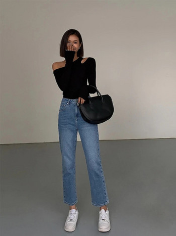 Γυναικείο μπλουζάκι Μαύρο σέξι μπλουζάκι 2023 Off Shoulder Top για Γυναικεία Απλό μπλουζάκι Απλό φθηνά ρούχα Κομψά One Piece Κορεάτικο στιλ O
