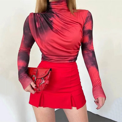 Novo u Tye Dye Seksi majice Ženske majice s punim rukavima i visokim izrezom Jesen Proljetna odjeća Puloveri Ležerne majice Ženska odjeća