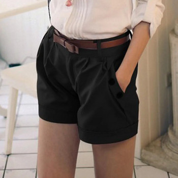 Ежедневни летни къси панталони за жени Модни плътни английски стил със средна талия Черни панталони в цвят каки Дизайн на колан Тънки шорти 2024