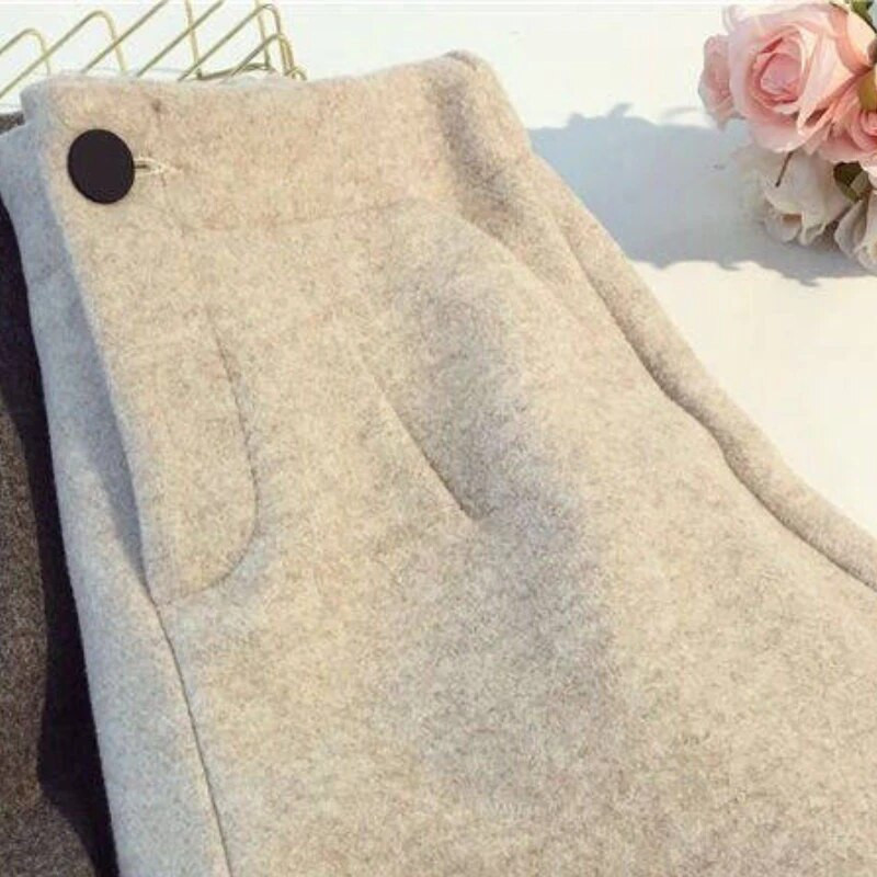 Korejske vunene kratke hlače Ženske Nježne, elegantne Djevojačke Jesen Zima Jednostavne Višeslojne Visokog struka Sveučilišna široka ulična odjeća Mujer Ugodna