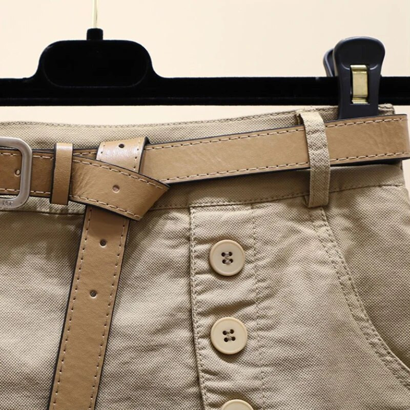 Pamut Alkalmi rövidnadrág Női Egyszínű Nyári Koreai Divat A-vonalú nadrág Elasztikus deréköv Oldalsó hasított gombok