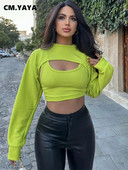 CM.YAYA női divatos kötött bordás mellény felső és hosszú ujjú Crop takarók két 2 részes készlet